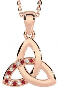 Diamond Ruby Rose Gold Celtic Trinity Knot Necklace