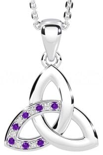 Diamond Amethyst Silver Celtic Trinity Knot Necklace