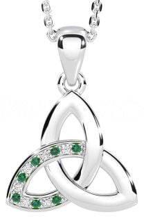 Diamond Emerald Silver Celtic Trinity Knot Necklace