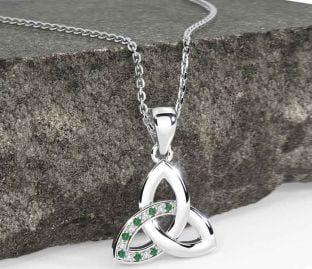 Diamant Smaragd Sølv Celtic Treenighet Knute Halskjede