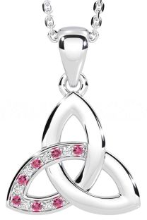 Diamond Pink Tourmaline Silver Celtic Trinity Knot Necklace