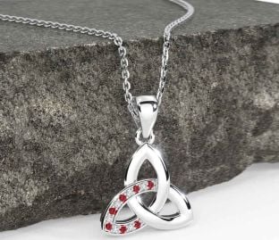 Diamond Ruby Silver Celtic Trinity Knot Necklace