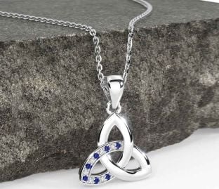 Diamond Sapphire Silver Celtic Trinity Knot Necklace