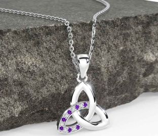Diamond Amethyst White Gold Celtic Trinity Knot Necklace