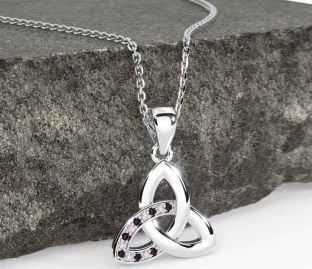 Diamond Alexandrite White Gold Celtic Trinity Knot Necklace