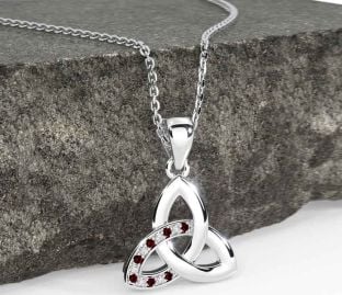 Diamond Garnet White Gold Celtic Trinity Knot Necklace