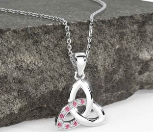 Diamond Pink Tourmaline White Gold Celtic Trinity Knot Necklace
