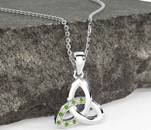 Diamond Peridot White Gold Celtic Trinity Knot Necklace
