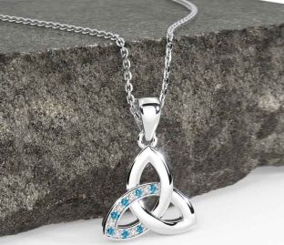 Diamond Topaz White Gold Celtic Trinity Knot Necklace