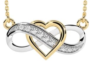 Diamond Gold Silver Infinity  Heart Necklace