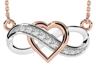 Diamond Rose Gold Silver Infinity Heart Necklace