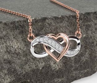 Diamond Rose Gold Silver Infinity Heart Necklace