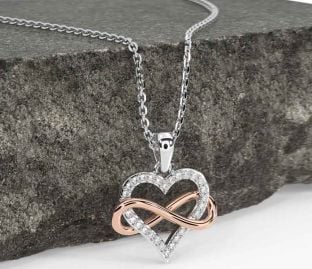 Diamond Rose Gold Silver Infinity Heart Necklace