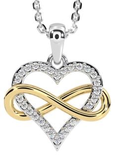 Diamond White Yellow Gold Infinity Heart Necklace