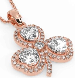 Diamond Rose Gold Silver Shamrock Necklace