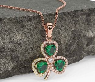 Diamond Emerald Rose Gold Silver Shamrock Necklace