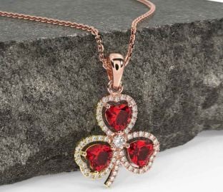 Diamant Rubín Růže Zlato stříbrný Trojlístek Náhrdelník