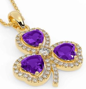 Diamond Amethyst Gold Silver Shamrock Necklace