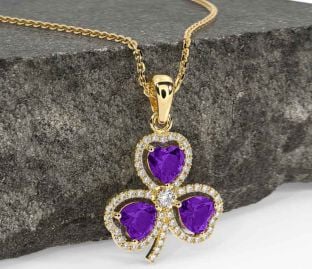 Diamond Amethyst Gold Silver Shamrock Necklace