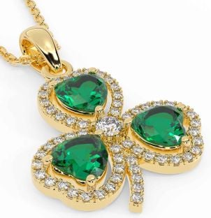 Diamond Emerald Gold Silver Shamrock Necklace