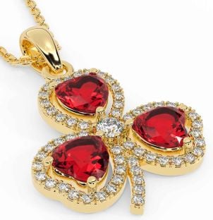 Diamond Ruby Gold Silver Shamrock Necklace