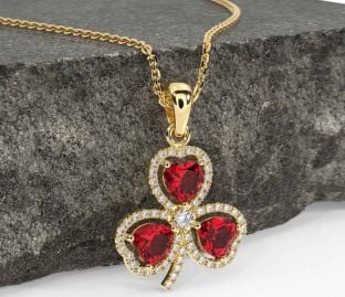 Diamant Rubín Zlato stříbrný Trojlístek Náhrdelník