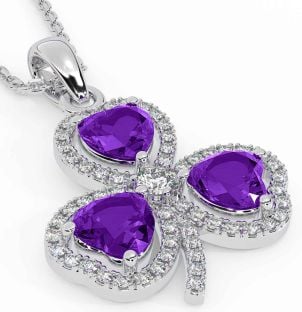 Diamond Amethyst Silver Shamrock Necklace