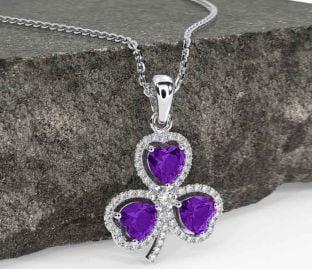 Diamond Amethyst Silver Shamrock Necklace