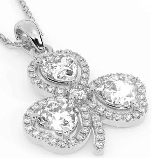 Diamond Silver Shamrock Necklace