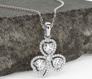 Diamond Silver Shamrock Necklace