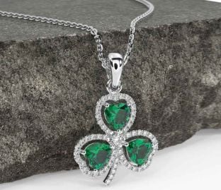 Diamond Emerald White Gold Shamrock Necklace