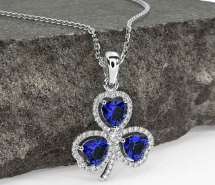 Diamond Sapphire White Gold Shamrock Necklace