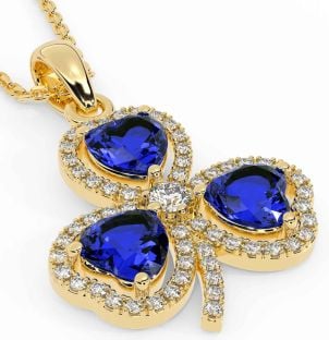 Diamond Sapphire Gold Shamrock Necklace