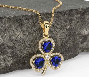 Diamond Sapphire Gold Shamrock Necklace