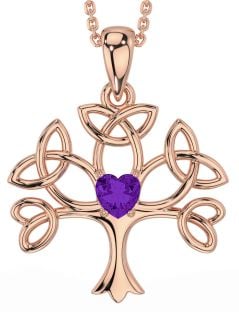 Amethyst Rose Gold Silver Celtic Tree of Life Trinity Knot Necklace