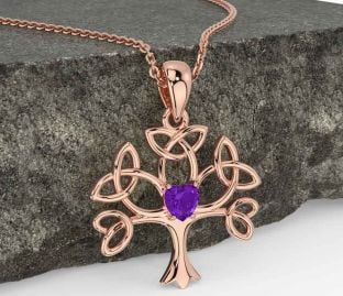 Amethyst Rose Gold Silver Celtic Tree of Life Trinity Knot Necklace