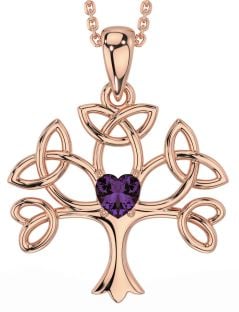 Alexandrite Rose Gold Silver Celtic Tree of Life Trinity Knot Necklace