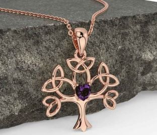 Alexandrite Rose Gold Silver Celtic Tree of Life Trinity Knot Necklace