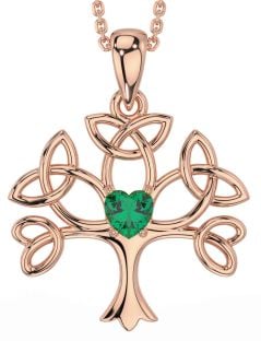 Emerald Rose Gold Silver Celtic Tree of Life Trinity Knot Necklace