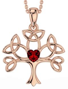 Garnet Rose Gold Silver Celtic Tree of Life Trinity Knot Necklace