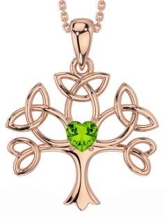 Peridot Rose Gold Silver Celtic Tree of Life Trinity Knot Necklace