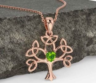 Peridot Rose Gold Silver Celtic Tree of Life Trinity Knot Necklace