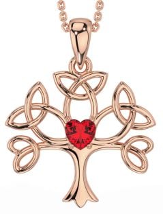 Ruby Rose Gold Silver Celtic Tree of Life Trinity Knot Necklace