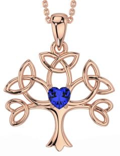 Sapphire Rose Gold Silver Celtic Tree of Life Trinity Knot Necklace