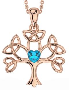 Topaz Rose Gold Silver Celtic Tree of Life Trinity Knot Necklace