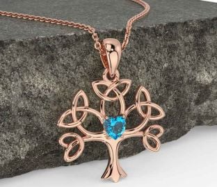 Topaz Rose Gold Silver Celtic Tree of Life Trinity Knot Necklace