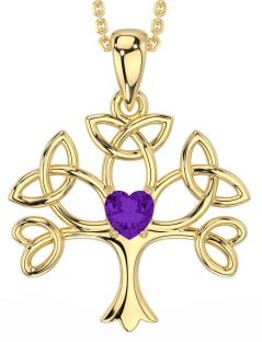 Amethyst Gold Silver Celtic Tree of Life Trinity Knot Necklace