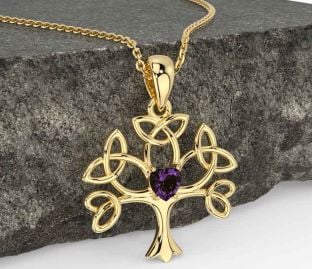 Alexandrite Gold Silver Celtic Tree of Life Trinity Knot Necklace