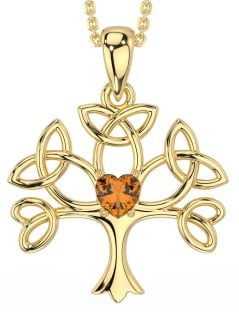 Citrine Gold Silver Celtic Tree of Life Trinity Knot Necklace