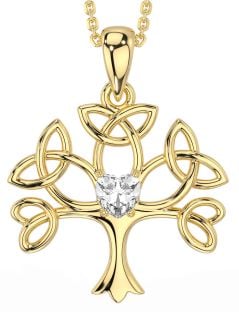 Diamond Gold Silver Celtic Tree of Life Trinity Knot Necklace